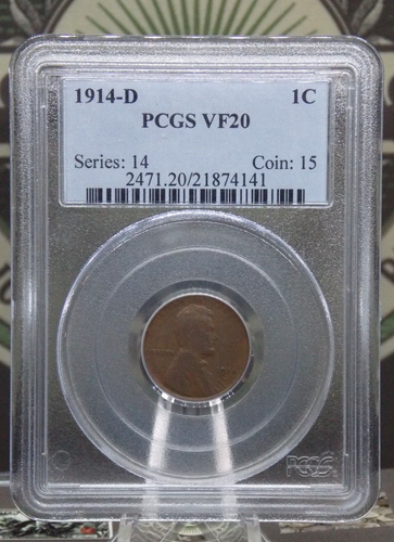 1914 "D" Lincoln WHEAT Penny Cent **KEY DATE** 1c PCGS VF20 #141 ECC&C, Inc. - Picture 3 of 6