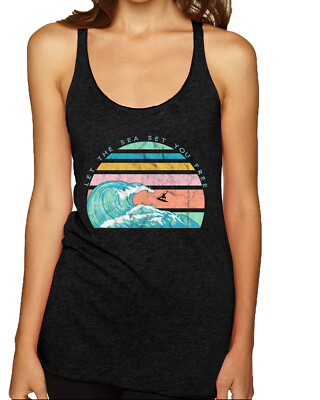Retro Let The Sea Set You Free Outdoor Tri-Blend Racerback Tank Top