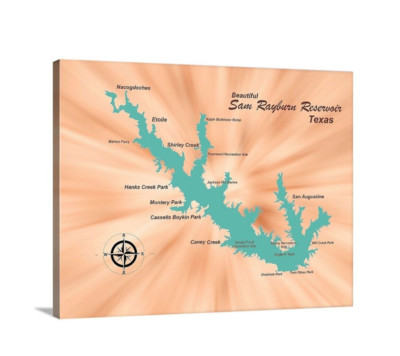 Sam Rayburn Reservoir Texas Arial Map a Fishing Paradise Poster Or Canvas Wrap
