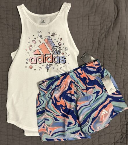 NWT New Adidas Girls Outfit Tank Top Running shorts Size Large 14 L