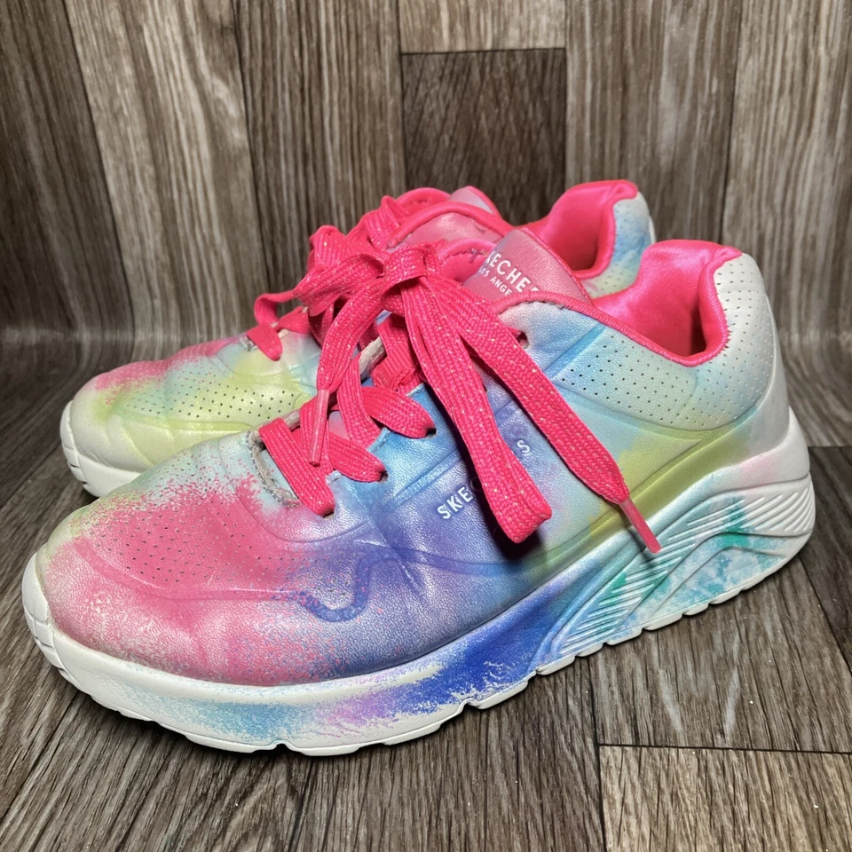 Zapatos Tenis Skechers LA Street Uno Lite Salpicaduras Brilla Niñas Talla 1 Pintura Rosa Foto 3 de 4