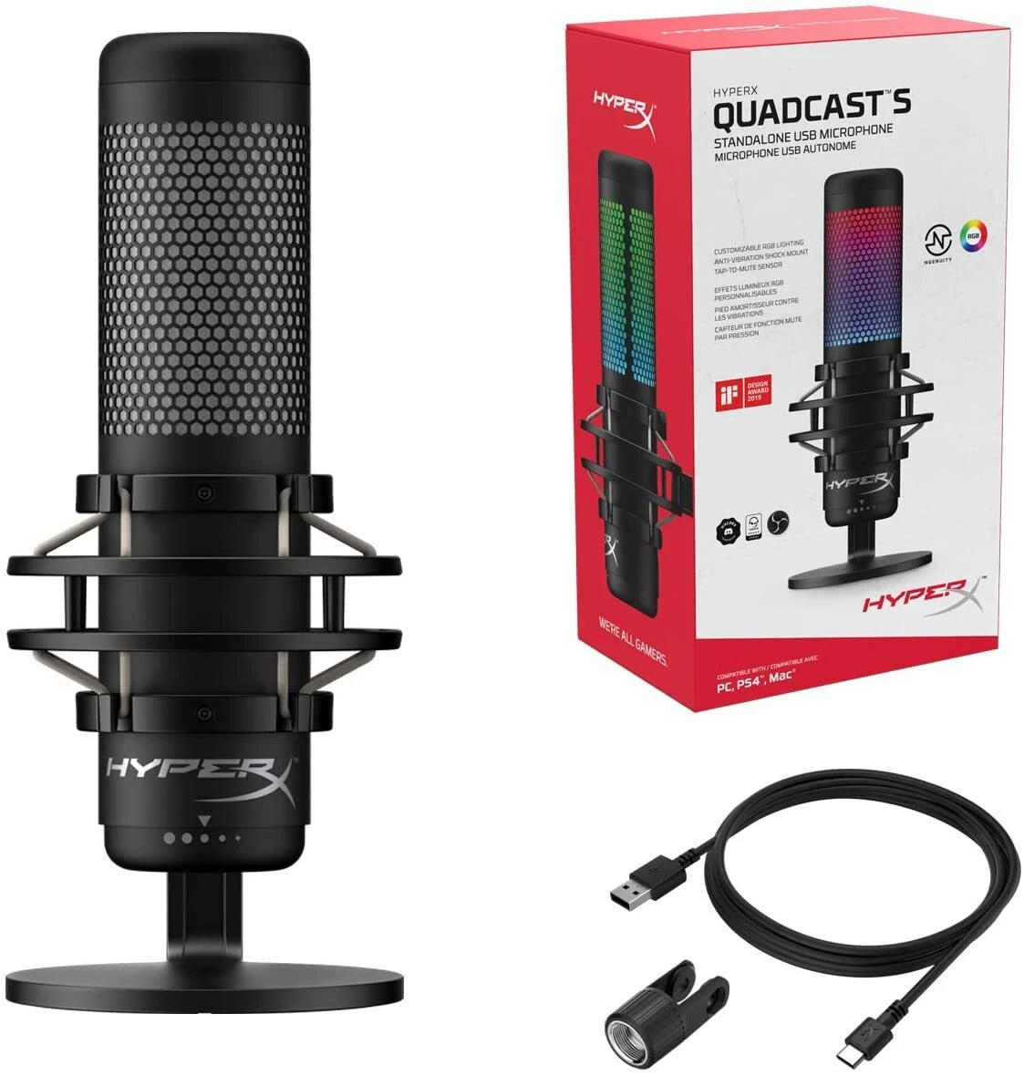 HyperX Quadcast S RGB USB Condenser Microphone | GameStop