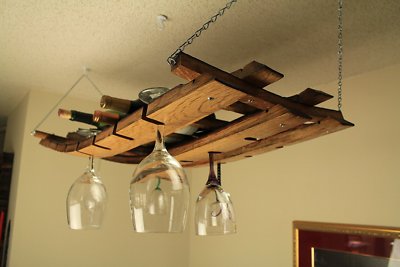 Hanging Wine Barrel Stave Glass Rack holds 24 glasses & 7 Bottles By WBC