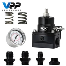 Adjustable Black Efi Fuel Pressure Regulator Bypass Gauge 6AN 8AN Fitting Inject