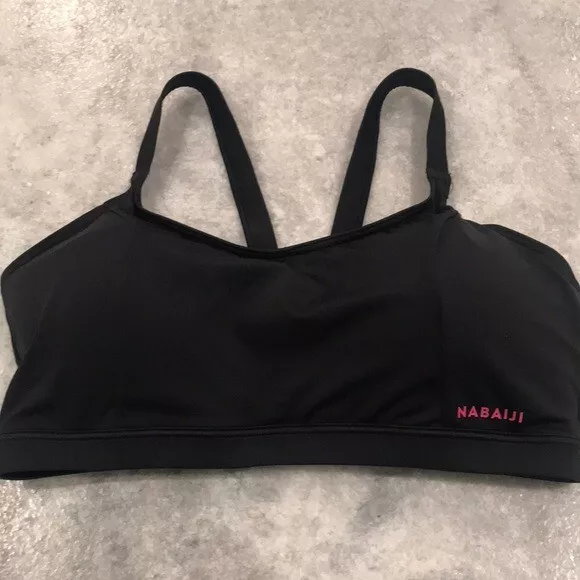 Nabaiji Decathlon Sports Bra Womens Size XL Black Pink Logo Pads Support