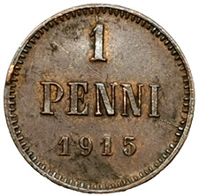 Mint Error Nicholas II / Royal Crow  1 Penni  1915 Russification FINLAND (813E)