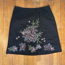 Vintage Beaded  Embroidered Floral Skirt Plus Size 2X 18W 37" Waist 90s Linen