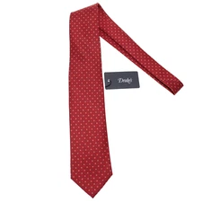 Drake's NWT Neck Tie in Red with Blue & White Mini Circles 100% Silk