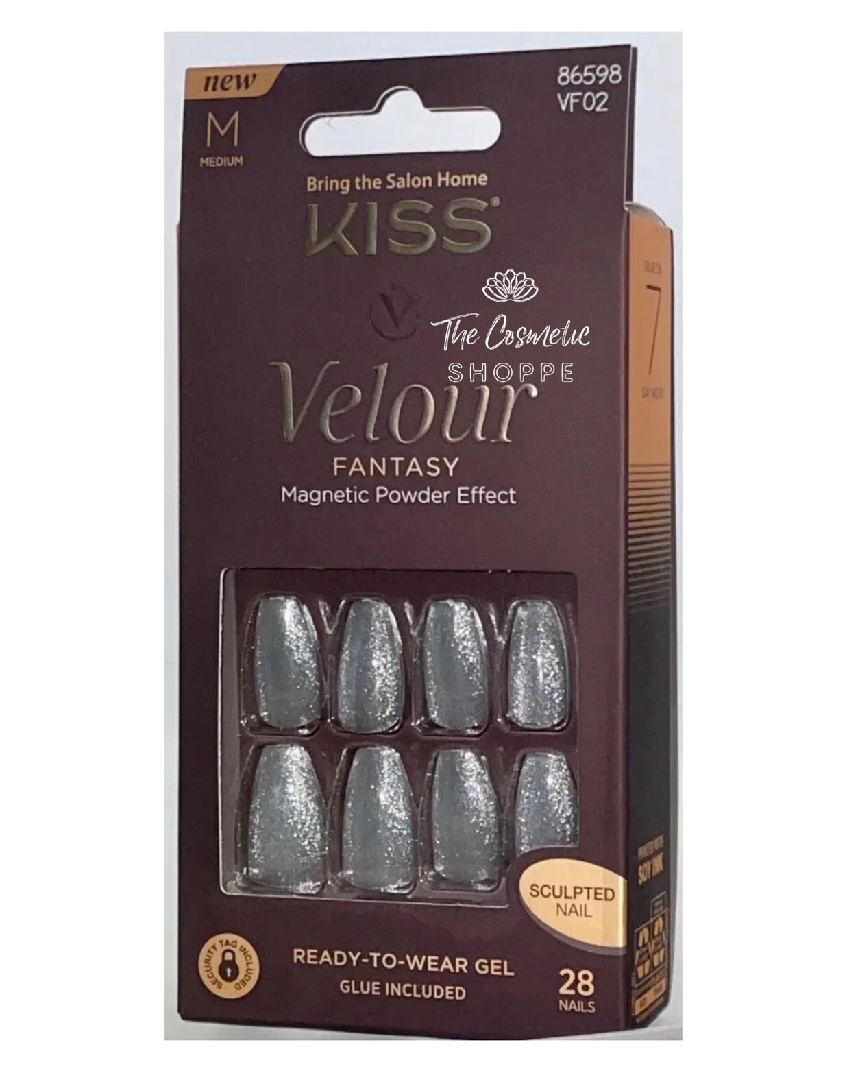 Kiss Velour Fantasy Silver Medium Length Coffin Nails Powder