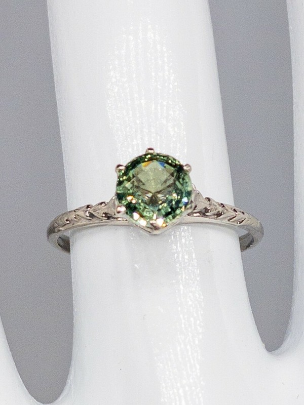 Estate $2000 1.25ct Natural Green Sapphire 14k White Gold Wedding Ring