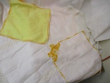 Vintage 4 Handkerchiefs white yellow orange Crochet borders