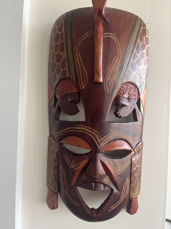 Original Vintage African Oceanic Ceremony Hand Carve Head Benin Tribal Mask Wood