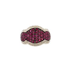 Ruby Pave Cluster Gemstone Sterling Silver Signed 925 Accent Ring Band sz 7