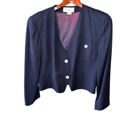 Christian Dior Separate Womens 10 Blue Linen Lined Jacket Pads Vintage USA