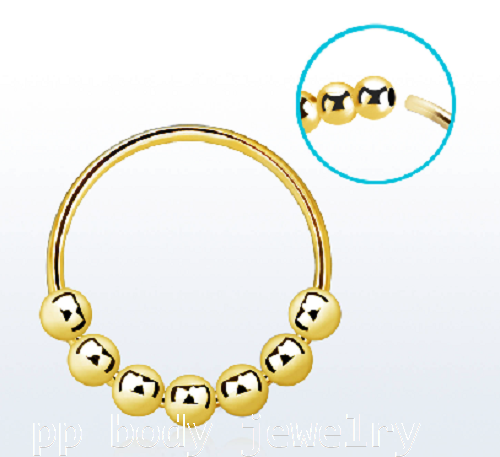 22G Gold Plated .925 Sterling Silver Seven 2mm Fixed Balls Nose Hoop Ring - Picture 1 of 2