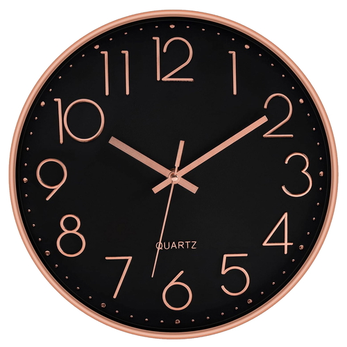 Wall Clock Silent Movement Quartz Black White Gold Silver Round 12 Inch Clocks - Picture 14 of 17