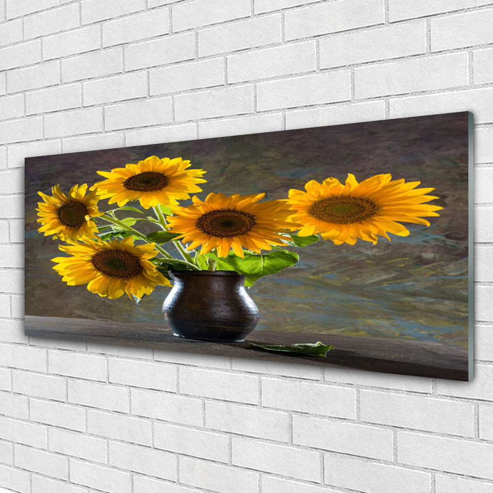 Tableau plexiglas floral tournesol 125x50 cm pour décoration de salon Lumina