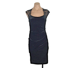Cache USA MADE Velvet Ruched Bodycon Keyhole Back Cap Lace Dress Vtg 90s y2k 4