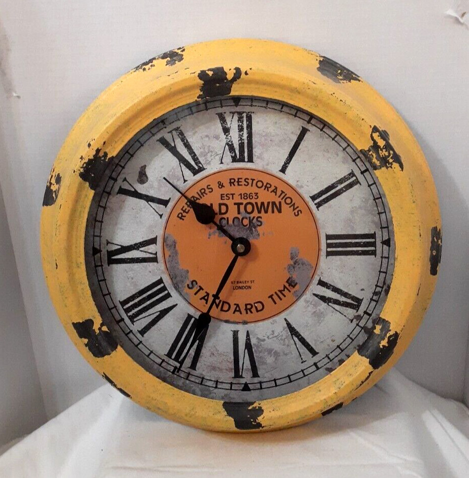 OLD TOWN Repairs & Restorations 15" WALL CLOCK Standard Time Yellow Clock