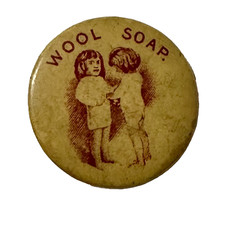 1896 Swift & Co Wool Soap 7/8" Celluloid Pinback City Button Works Curved Needle