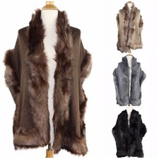 Women's Luxury Faux Fur Trimmed Shawl Wrap Cold Weather Winter Warm Scarf