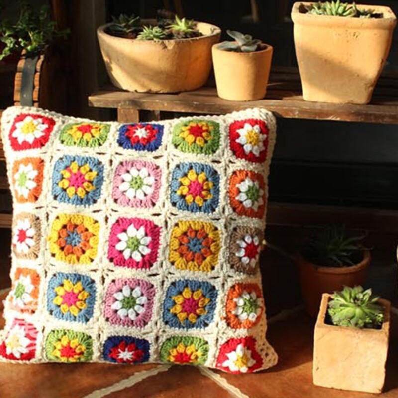 Handmade Crochet Pillow Cover 45x45cm Square Sofa Couch Cushion Covers
