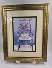 Helen Paul Watercolor The Bench Picture Framed Matte Gold, Signed