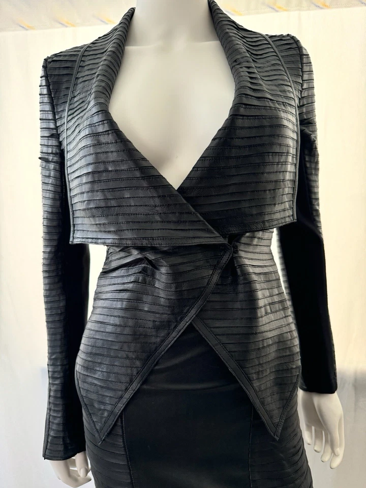 MARCIANO Conjunto de Traje 2 Piezas Negro Shayna Drape Chaqueta + Falda Talla 0 XS Foto 2 de 4