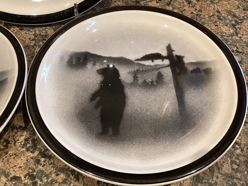 3 Big Sky BRUINS Plates 1 Dinner 2 Salad Thomas Norby Lodge Stoneware Black Bear - Picture 3 of 4