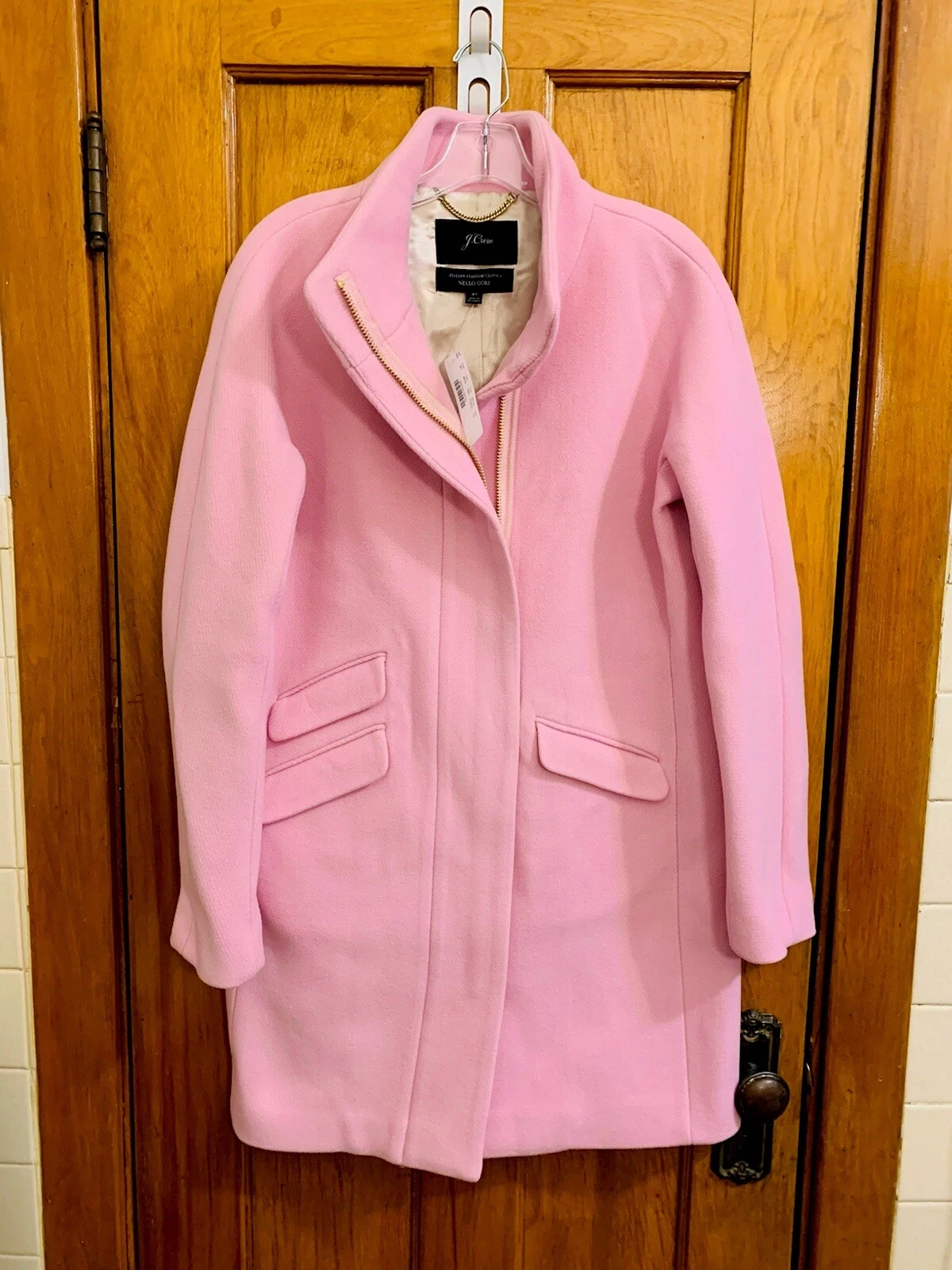 J. Crew Italian Stadium Cloth Nello Gori full zip wool pea coat pink NWT size 4T