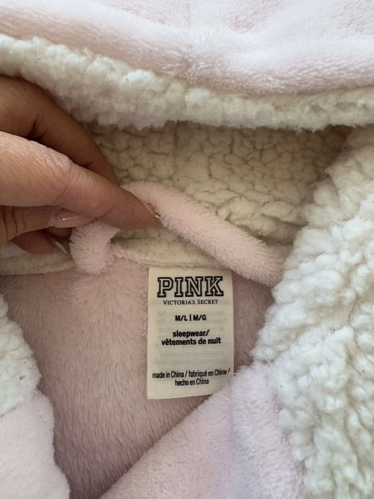 UNDERCOVER Peluche VICTORIAS SECRET PINK Bling Accappatoio Donna M L Cane Oro Rosa Sherpa Felpa con Cappuccio