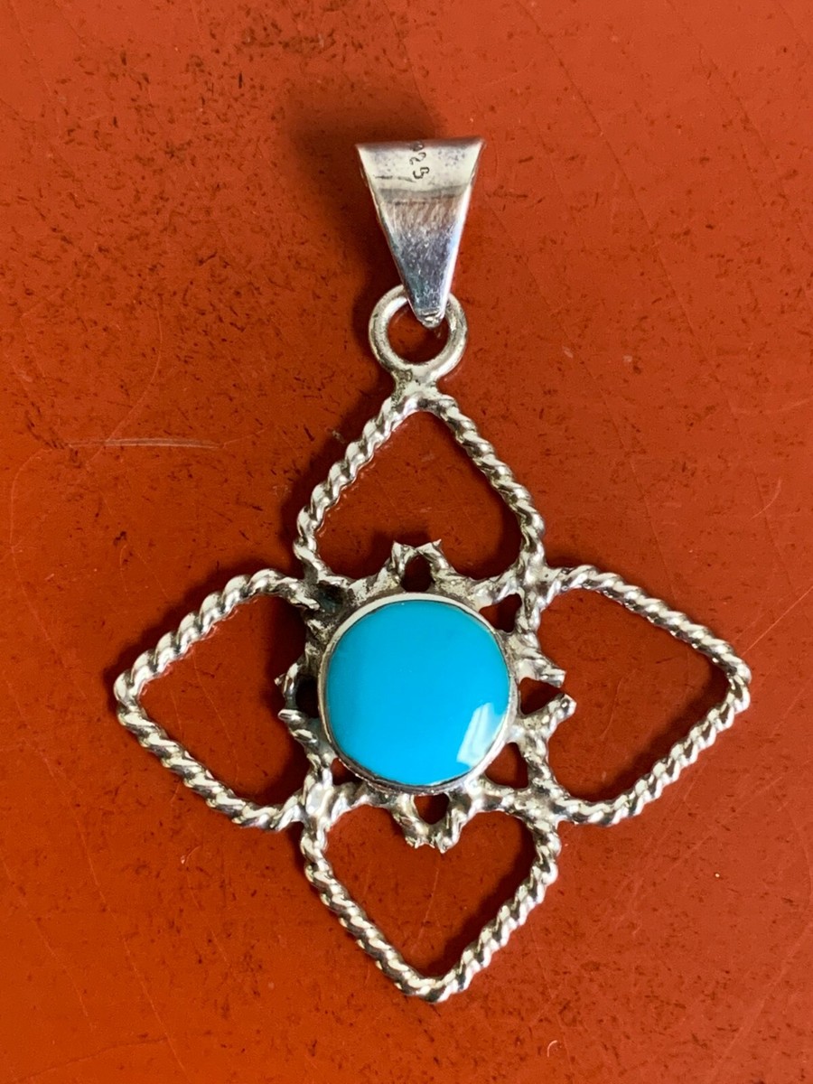 Vintage MEXICO 925 STERLING SILVER TURQUOISE PENDANT | eBay