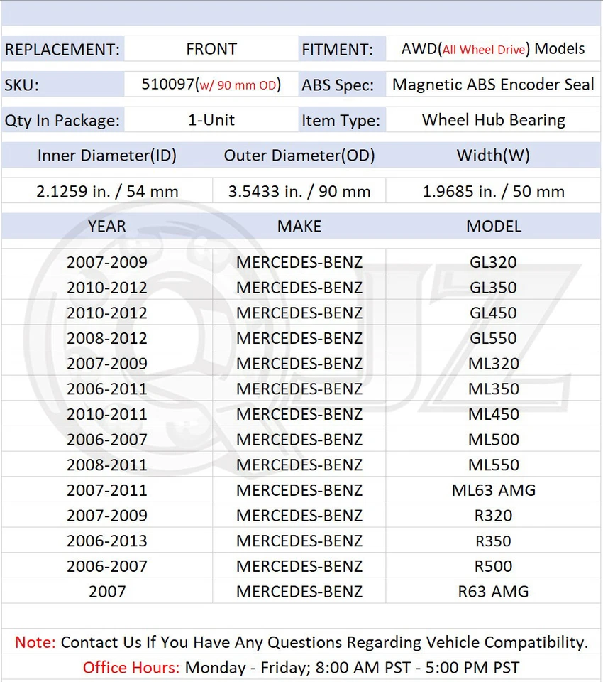 [FRONT(Qty.1)] Hub Bearing [90mm OD] For 2007-2011 Mercedes-Benz ML63 AMG AWD - Imagem 2 de 4