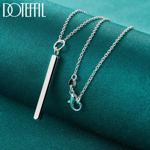 DOTEFFIL 925 Sterling Silver Square Pillar Necklace Earring Set Women Jewelry - Picture 2 of 6