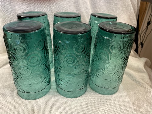 Fostoria Modern Primitives “INCA” Teal Blue Beverage Glasses Set of 6 Mint Rare - Picture 7 of 7