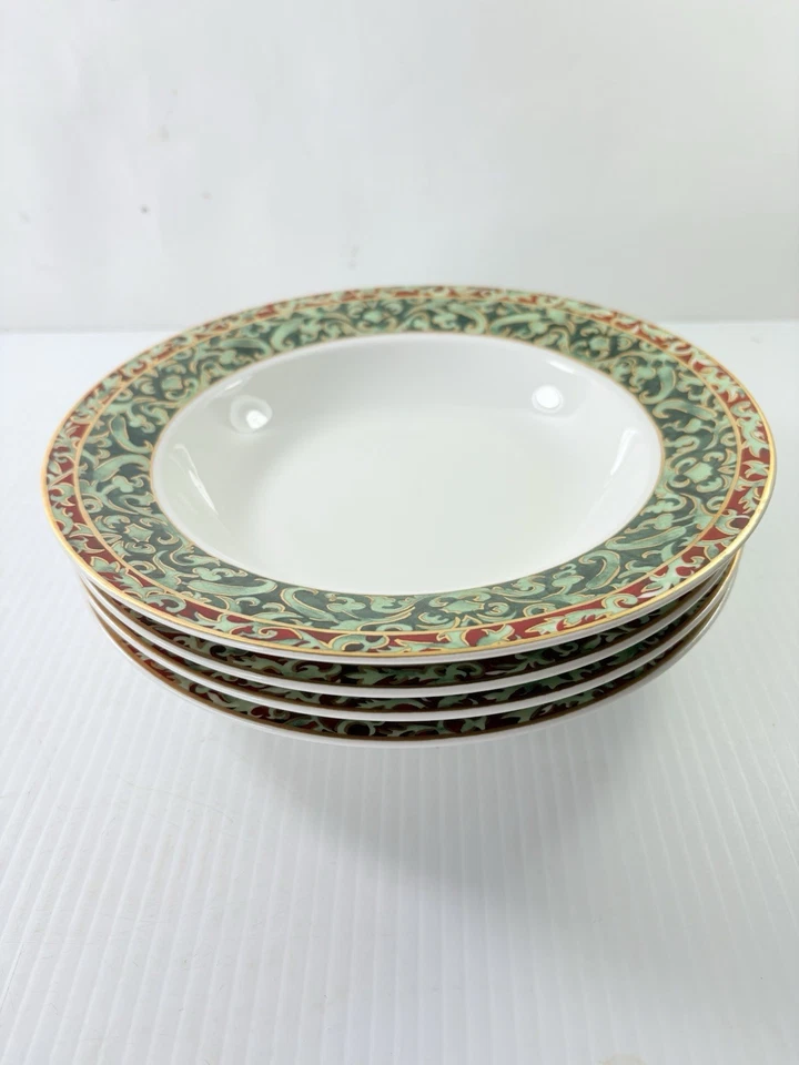 Juego de tazones de sopa con borde de vajilla adornos navideños American Atelier/4 bordes dorados Foto 3 de 4