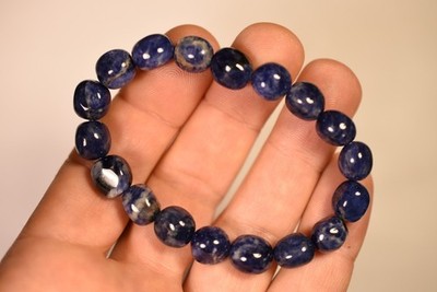*SODALITE* Bracelet 19.9g Natural Tumbled Stone Beads Elastic, Peace Harmony