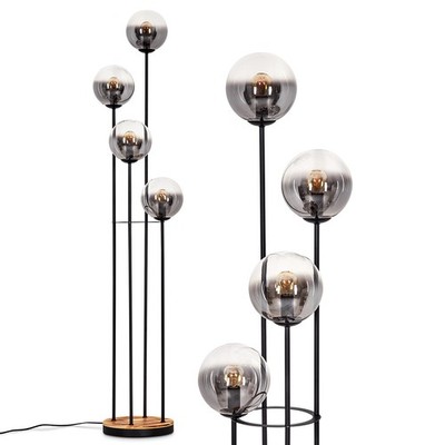 HOFSTEIN Fossobiubo Stehlampe aus Metall/Holz/Glas Schwarz/Hellbraun/Rauch/Klar