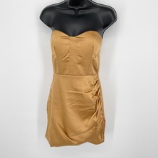 Naked Wardrobe The Statement Dress NEW Women Sz XS Gold Bustier Strapless Fitted