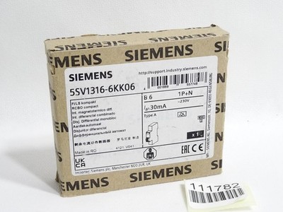 Siemens 5SV1316-6KK06 FI/LS Compact 1HP 1P+N 6kA Type A 30mA B6 / New Original Packaging