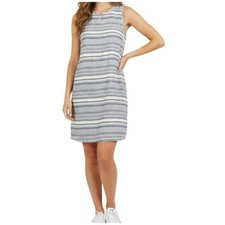 Kenar Womens 12 Dress Linen Sleeveless Striped Blue White Nautical Beach Cruise