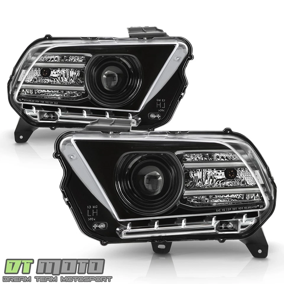 Faros proyectores halógenos negros Ford Mustang 2010-2014 con tubo LED DRL DIESTRO+DERECHO Foto 3 de 4