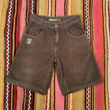 JNCO 90s Style Stinger Brown Corduroy Crown Patch Wide Leg Shorts - Mens Sz. 34