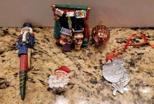 Assorted Christmas Tree Ornaments Santa Cat Walnut Nutcracker Mouse Lot of 5 