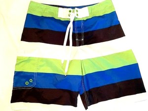 Sports Essentials    Size S  Bold Striped Board Shorts - Black, White, Lime,Blue