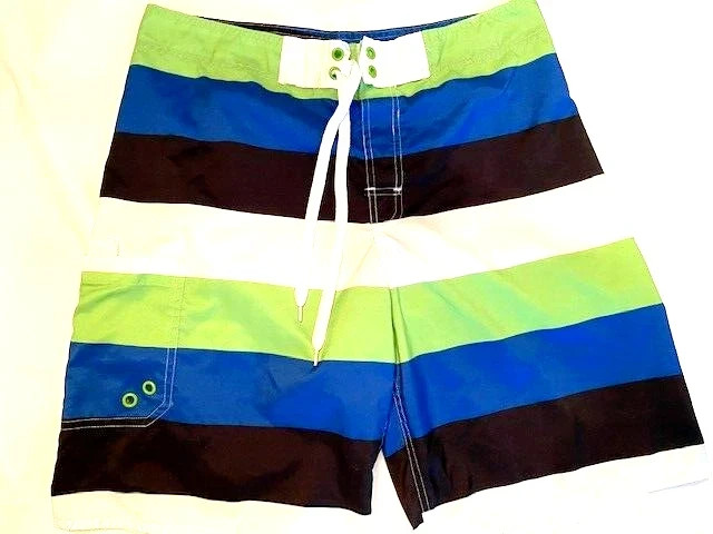 Sports Essentials    Size S  Bold Striped Board Shorts - Black, White, Lime,Blue