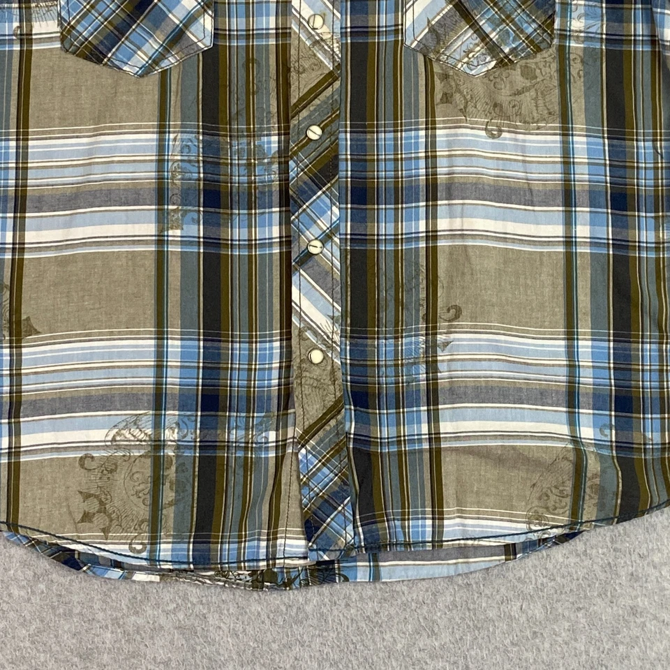 Camisa Canyon River Azul Para Hombres L Azul Tostado Cuadros Perla A Presión Manga Corta Occidental Foto 3 de 4