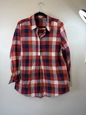Tyler Boe Shirt Women XL Navy Plaid Collared Half Snap Front Tina Tunic Top