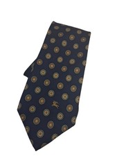 Vintage Burberry Blue W/ Gold Medallion Ribbed Silk Classic Tie