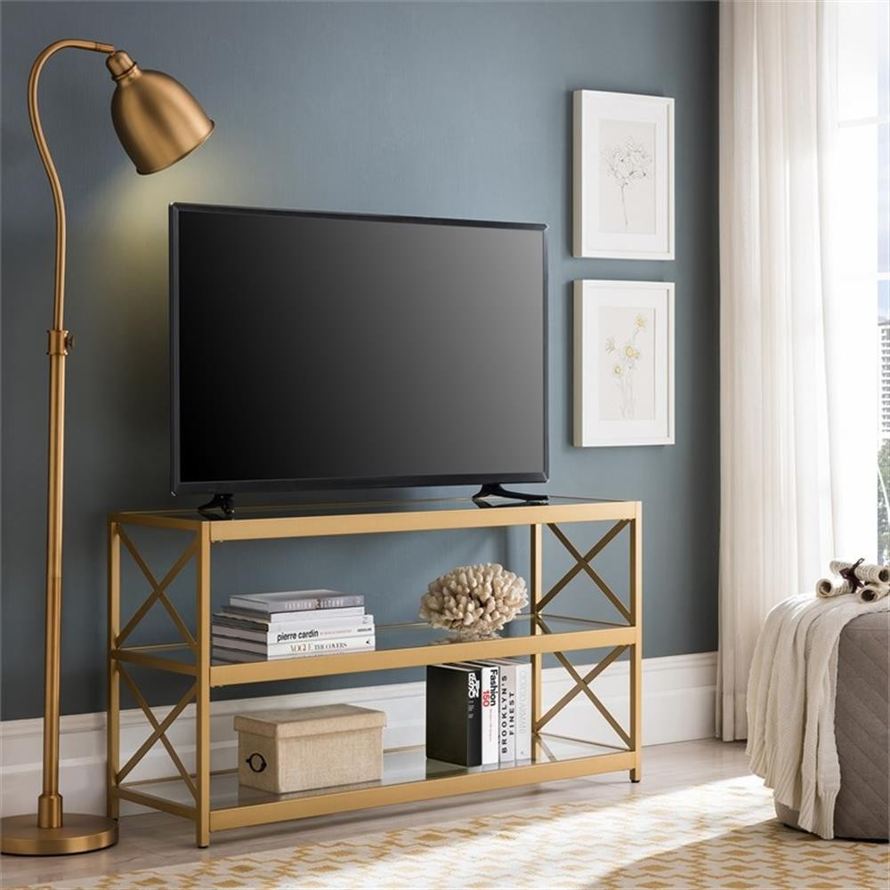 Henn&Hart 48" Brass Metal/Glass TV Stand